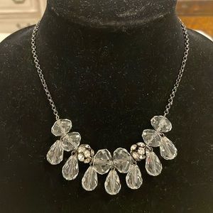 Liz Claiborne Clear Beaded Pendant Choker Collar Statement Necklace